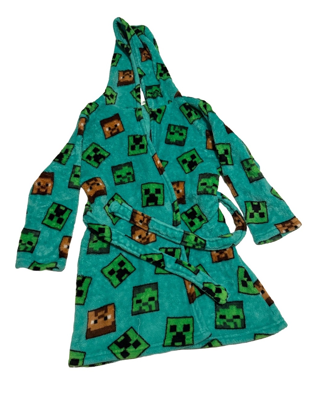 Minecraft‎ Kids Hooded Fleece Robe in Teal with Game Character Print 6T